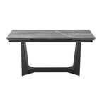 63" Gray And Black Ceramic And Steel Self-Storing Leaf Trestle Base Extendable Dining Table
