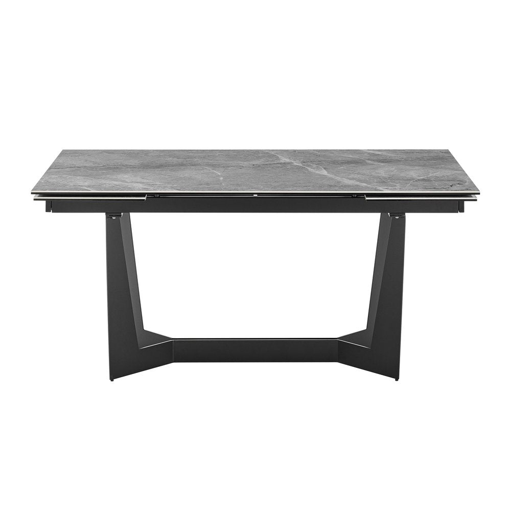 63" Gray And Black Ceramic And Steel Self-Storing Leaf Trestle Base Extendable Dining Table