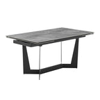 63" Gray And Black Ceramic And Steel Self-Storing Leaf Trestle Base Extendable Dining Table