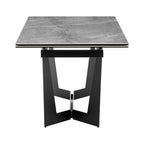 63" Gray And Black Ceramic And Steel Self-Storing Leaf Trestle Base Extendable Dining Table