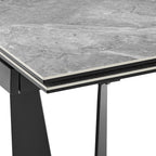 63" Gray And Black Ceramic And Steel Self-Storing Leaf Trestle Base Extendable Dining Table