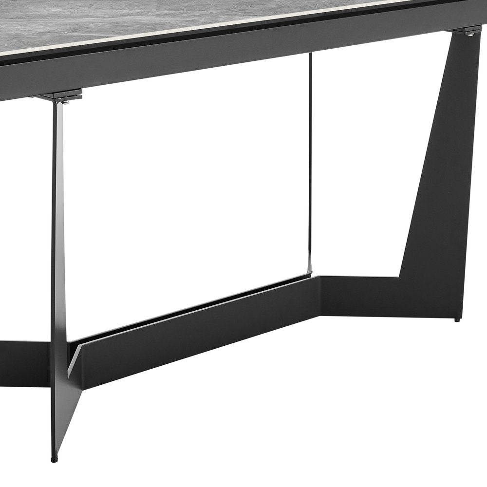 63" Gray And Black Ceramic And Steel Self-Storing Leaf Trestle Base Extendable Dining Table