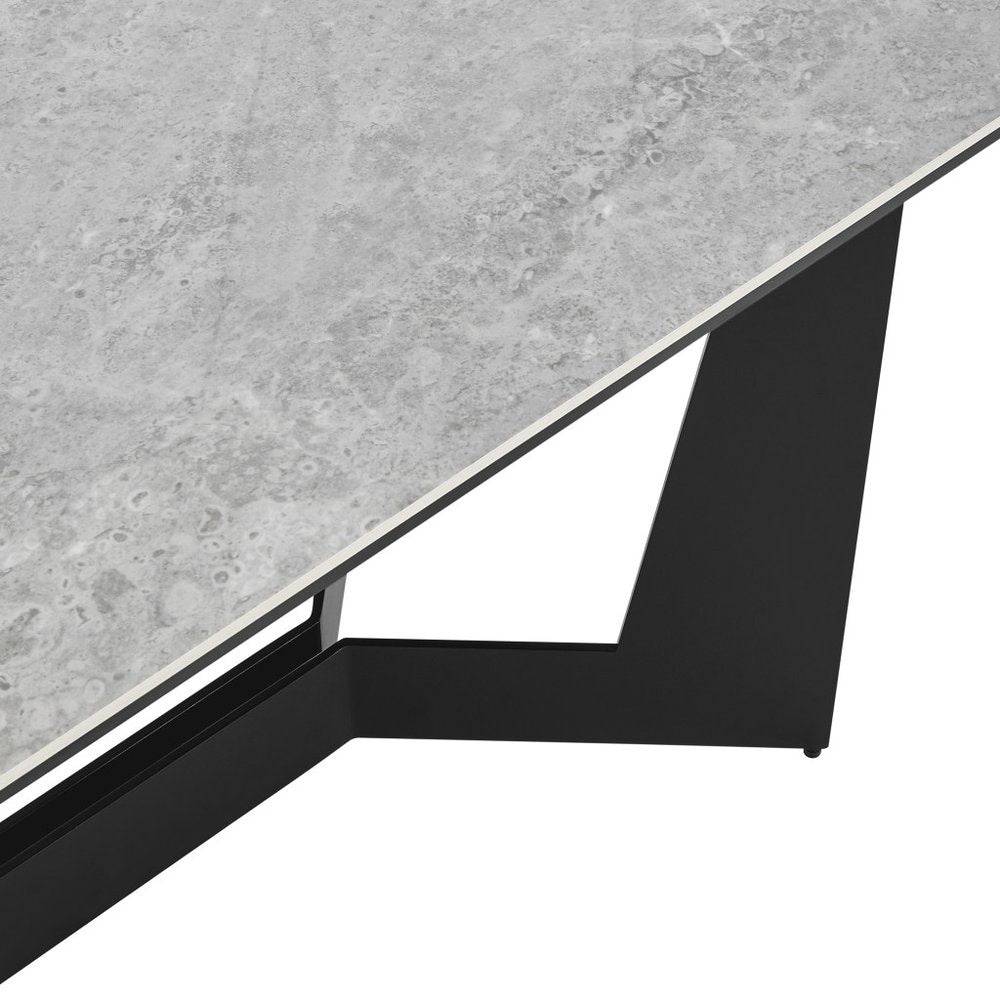 63" Gray And Black Ceramic And Steel Self-Storing Leaf Trestle Base Extendable Dining Table