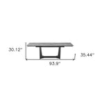 63" Gray And Black Ceramic And Steel Self-Storing Leaf Trestle Base Extendable Dining Table