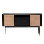 59" Black And Natural Wood Two Drawer Sideboard with Two Sliding Doors
