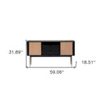 59" Black And Natural Wood Two Drawer Sideboard with Two Sliding Doors