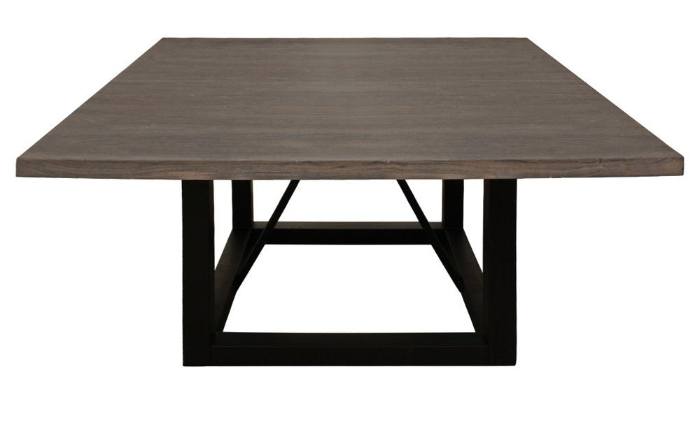 60" Dark Brown and Black Solid Wood and Iron Frame Base Square Dining Table
