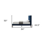 Navy Blue Solid Wood King Tufted Upholstered Velvet Bed