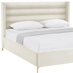 Cream Velvet Upholstered Queen Bed Frame