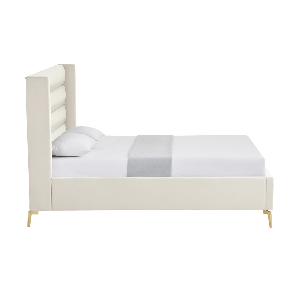 Cream Velvet Upholstered Queen Bed Frame