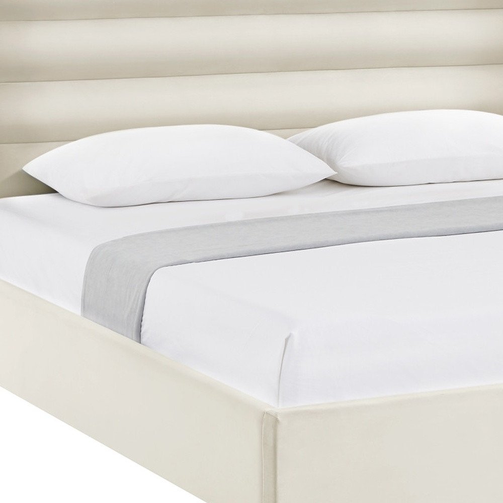 Cream Velvet Upholstered Queen Bed Frame