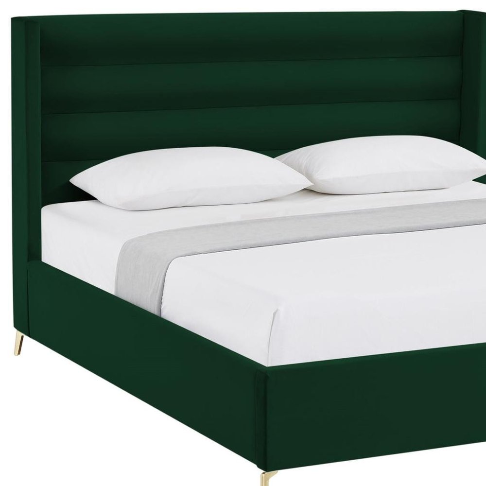 Green Velvet Upholstered King Bed Frame