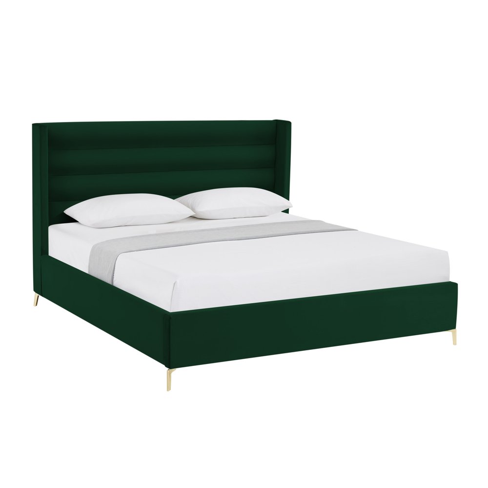 Green Velvet Upholstered King Bed Frame