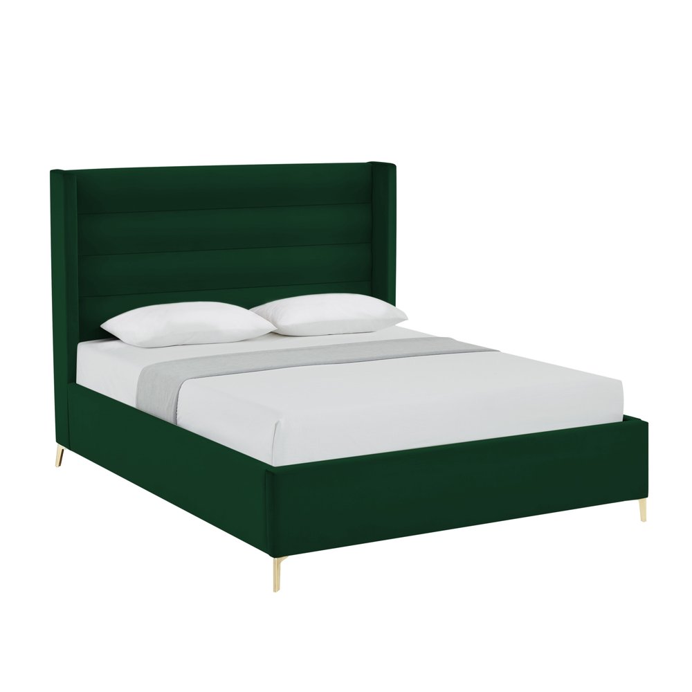 Green Velvet Upholstered King Bed Frame