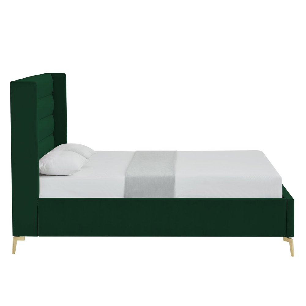 Green Velvet Upholstered King Bed Frame