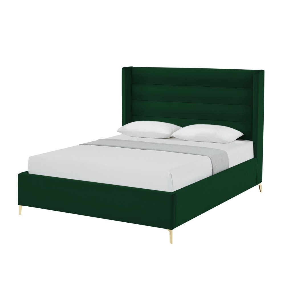 Green Velvet Upholstered King Bed Frame