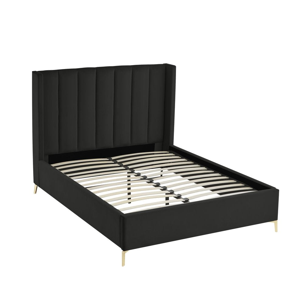 Black Velvet Upholstered Queen Bed Frame