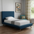 Denim Blue Solid Wood Twin Upholstered Linen Bed