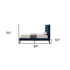 Navy Blue Solid Wood King Tufted Upholstered Velvet Bed