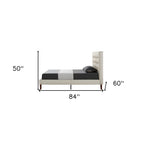 Beige Solid Wood Full Tufted Upholstered Linen Bed
