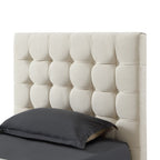 Beige Solid Wood Full Tufted Upholstered Linen Bed