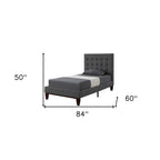 Beige Solid Wood Full Tufted Upholstered Linen Bed