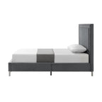 Gray Solid Wood King Upholstered Velvet Bed with Nailhead Trim