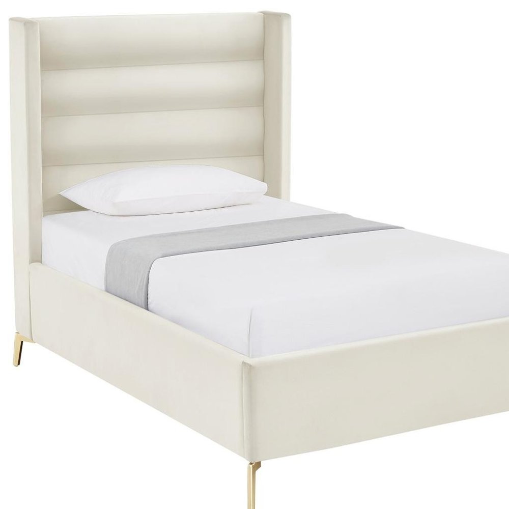 Cream Velvet Upholstered Queen Bed Frame