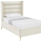 Cream Velvet Upholstered Queen Bed Frame