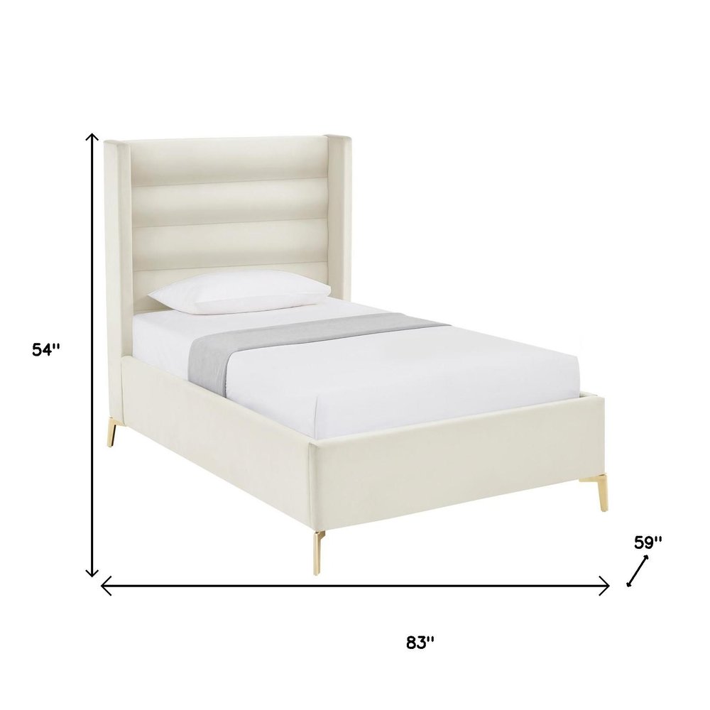 Cream Velvet Upholstered Queen Bed Frame