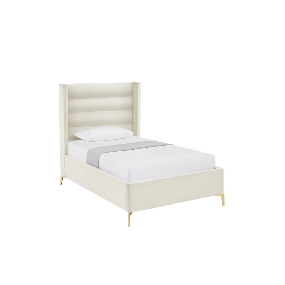 Cream Velvet Upholstered Queen Bed Frame