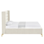 Cream Velvet Upholstered Queen Bed Frame