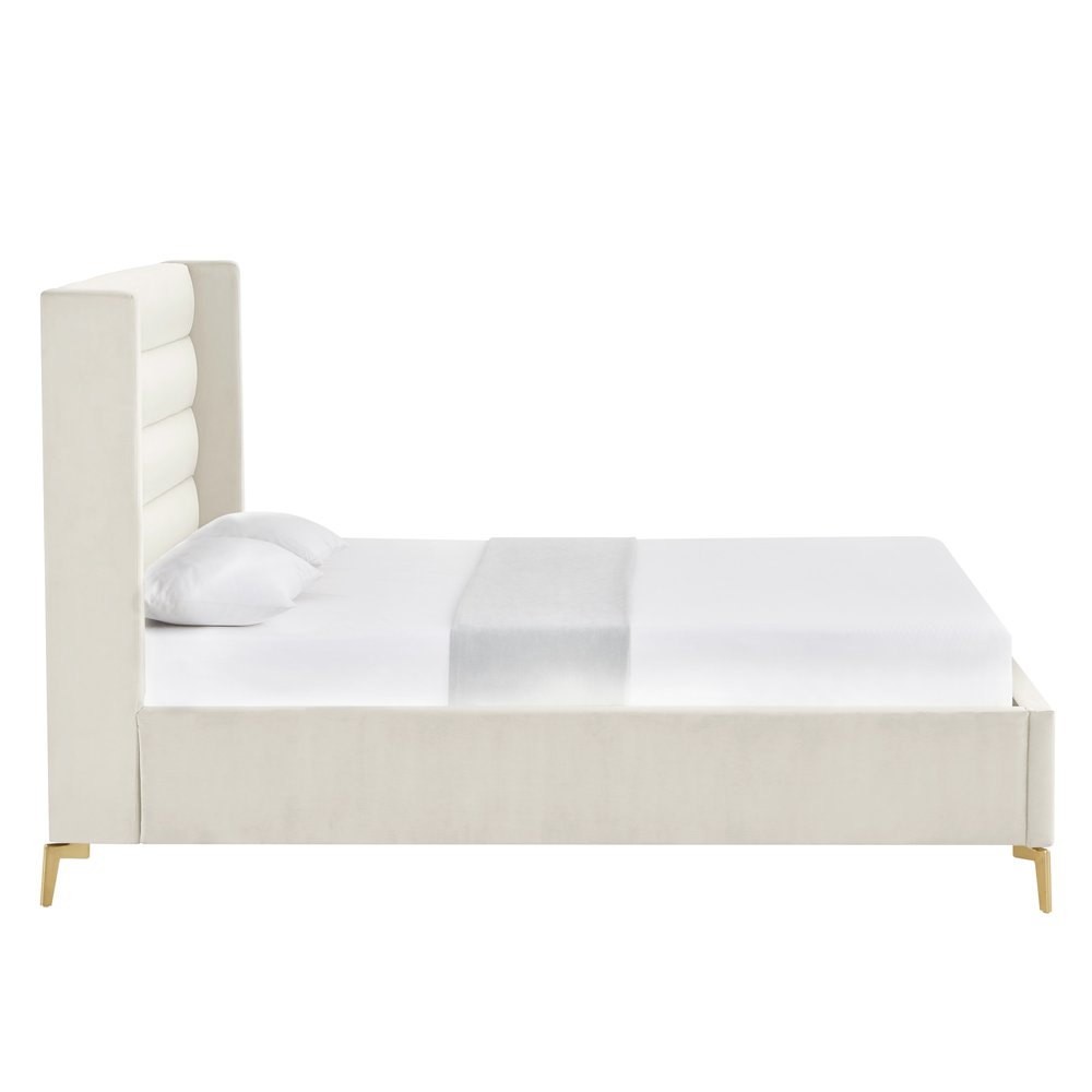Cream Velvet Upholstered Queen Bed Frame