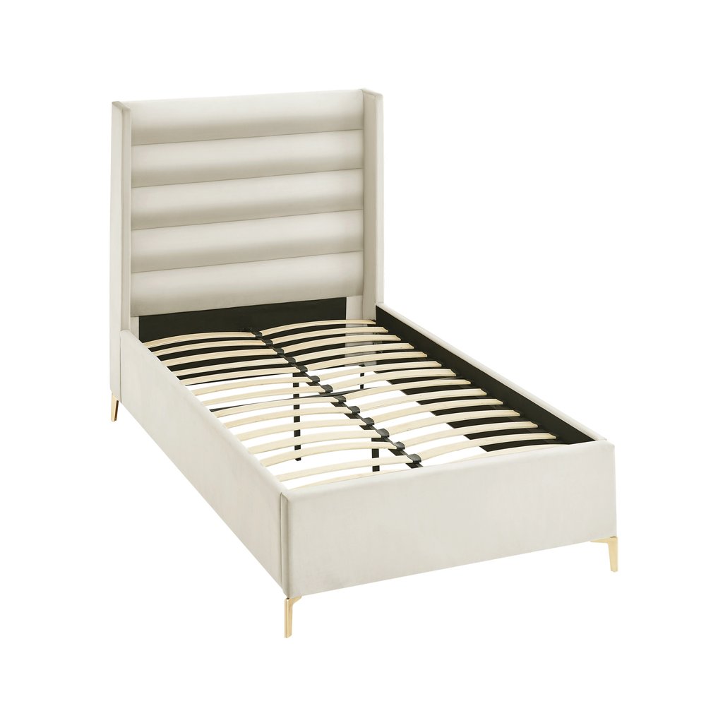 Cream Velvet Upholstered Queen Bed Frame