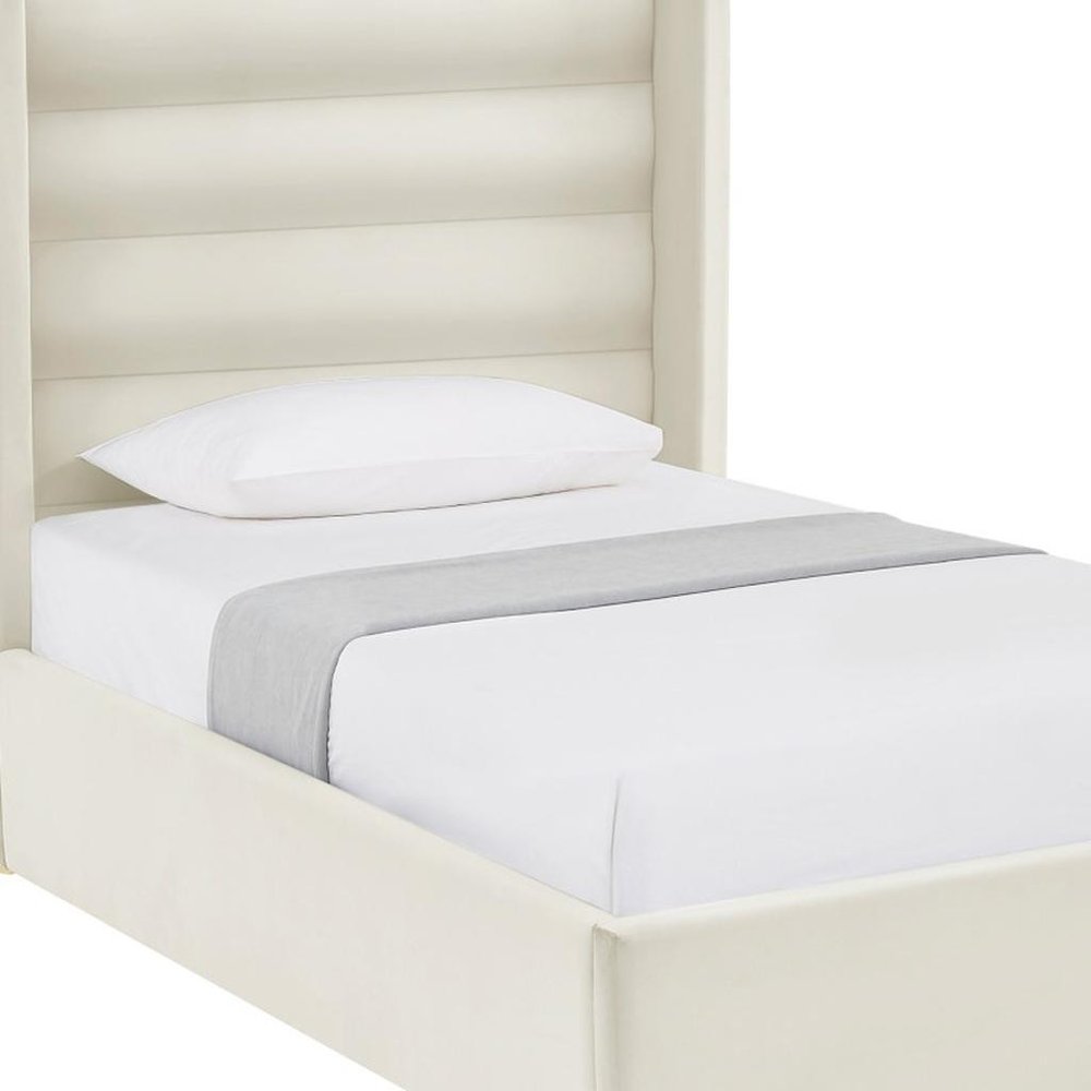 Cream Velvet Upholstered Queen Bed Frame