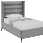 Light Gray Velvet Upholstered King Bed Frame