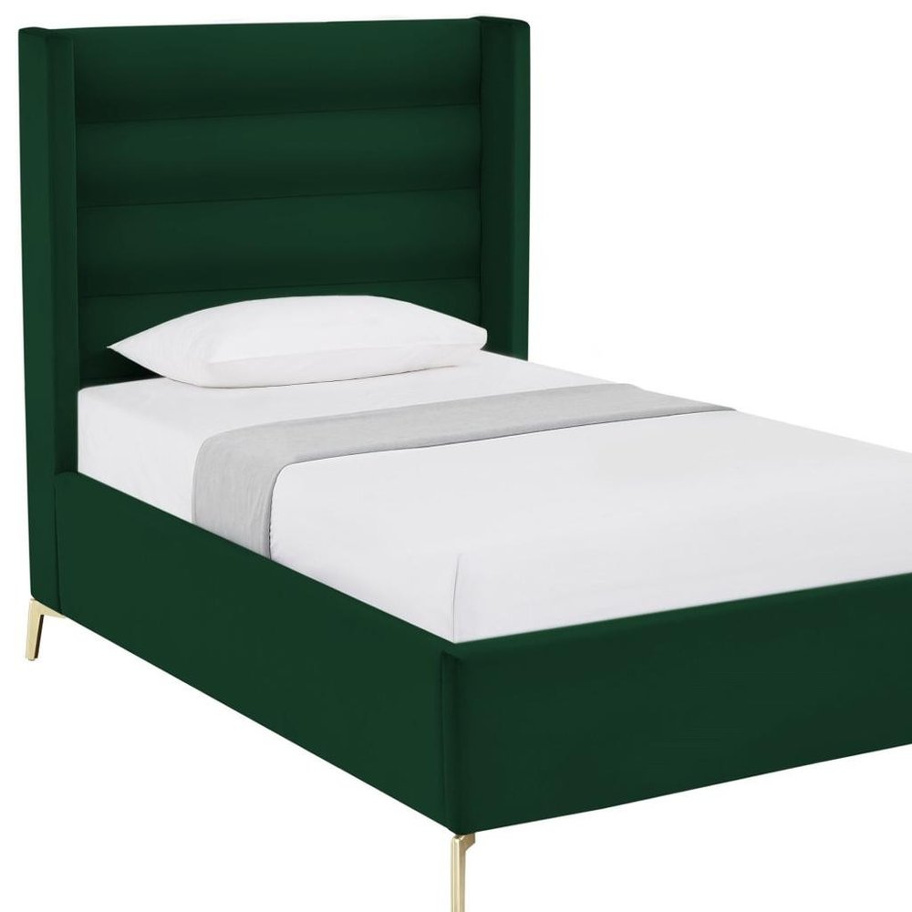 Green Velvet Upholstered King Bed Frame