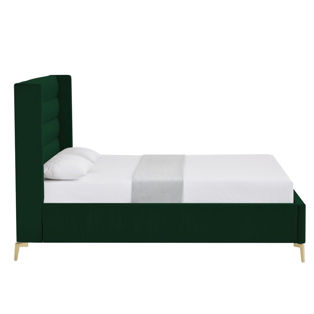 Green Velvet Upholstered King Bed Frame