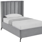 Light Gray Velvet Upholstered Full Bed Frame