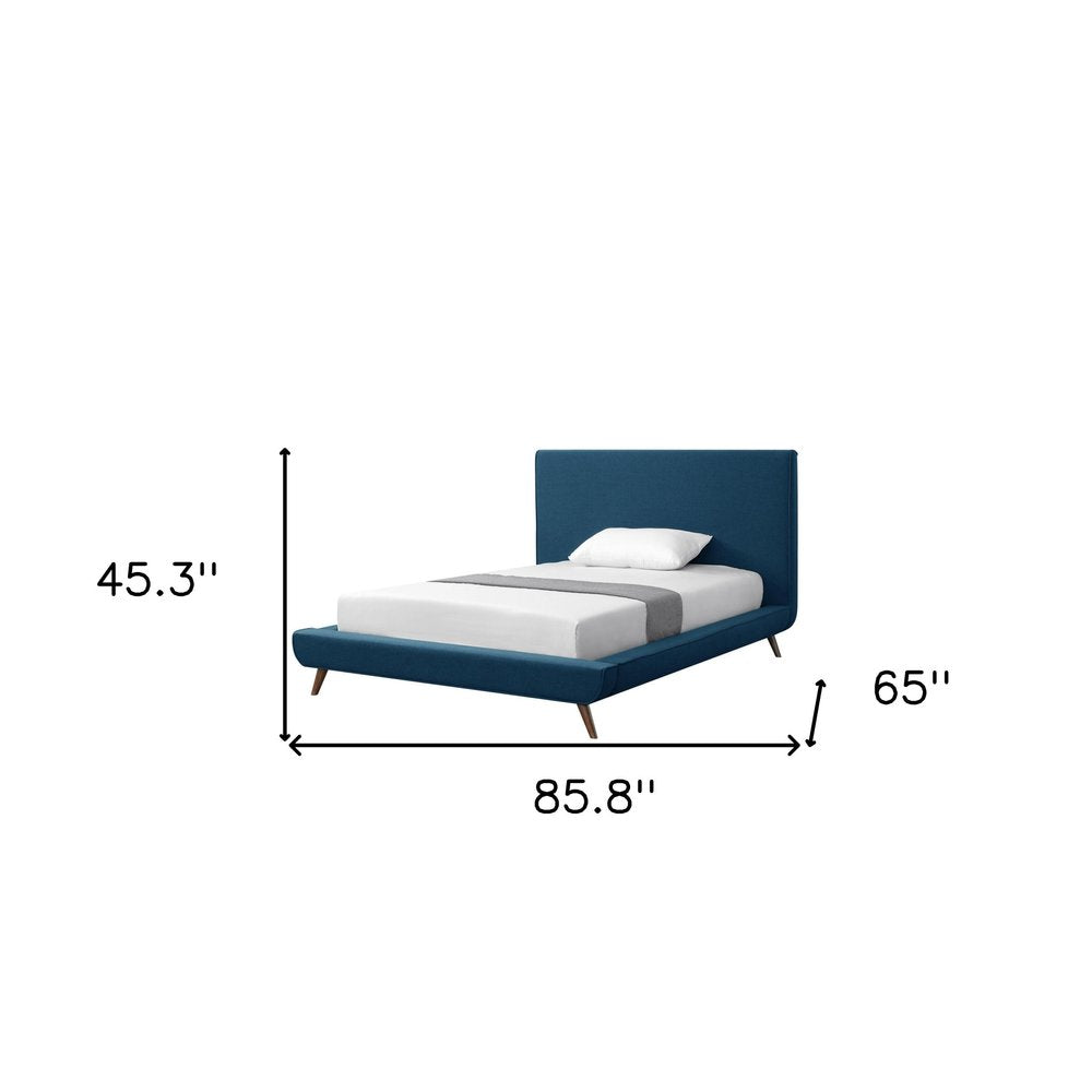 Denim Blue Solid Wood Twin Upholstered Linen Bed