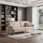 85" Beige Polyester Blend Convertible Futon Sleeper Sofa And Toss Pillows With Silver Legs