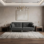 85" Dark Gray Polyester Blend Convertible Futon Sleeper Sofa And Toss Pillows With Silver Legs