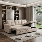 92" Beige Polyester Blend Convertible Futon Sleeper Sofa With Black Legs