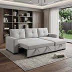 92" Light Gray Polyester Blend Convertible Futon Sleeper Sofa With Black Legs