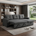 92" Dark Gray Polyester Blend Convertible Futon Sleeper Sofa With Black Legs