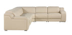 Beige Italian Leather Power Reclining L Shaped Five Piece Corner Sectional