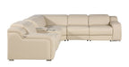 Beige Italian Leather Power Reclining L Shaped Six Piece Corner Sectional With Console