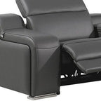 Dark Gray Italian Leather Power Reclining L Shaped Seven Piece Corner Sectional With Console