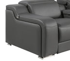 Dark Gray Italian Leather Power Reclining L Shaped Seven Piece Corner Sectional With Console