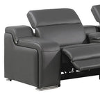 Dark Gray Italian Leather Power Reclining L Shaped Seven Piece Corner Sectional With Console